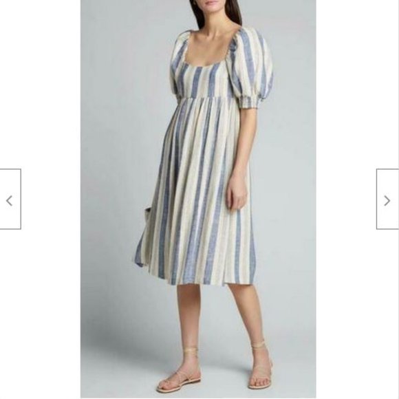 NWT Alice + Olivia Bauery Striped Puff Sleeve Midi Dress 6 - Picture 3 of 11